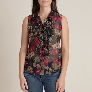 Lauren Ralph Lauren Sheer Floral Ruffle Blouse Women’s Size 6 Sleeveless Boho